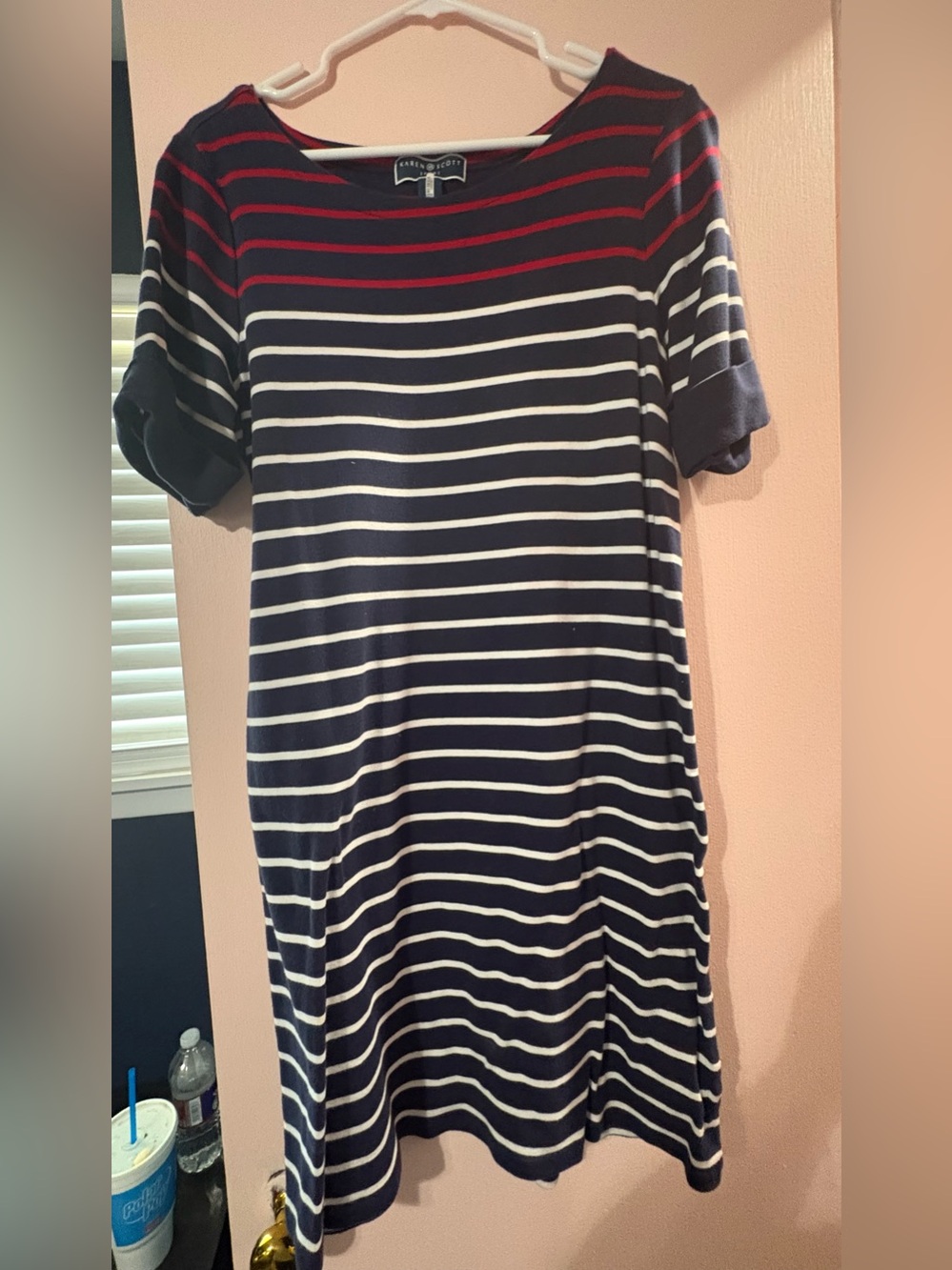 Karen Scott Navy, White & Red Striped Tee Dress